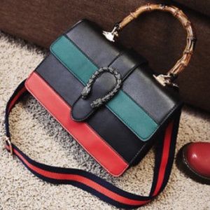 Queen bee boss lady striped bag bamboo handle